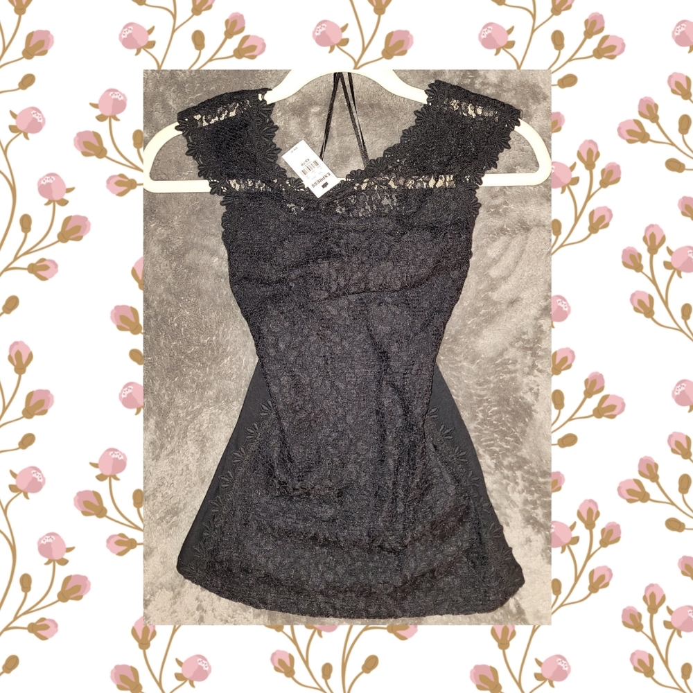 NWT EXPRESS Sexy Classy Black Lace Floral Detailing Off-the-Shoulder Top X-Small